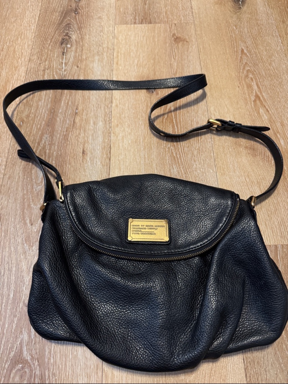 Marc by Marc Jacobs Black Pebbled Leather Dome Flap Crossbody with Gold Plaque
